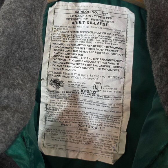 Stearns USA Model 29-73 Powerboat Life Jacket Style Cat# 7077 TYPE III PFD XL* - Picture 5 of 10
